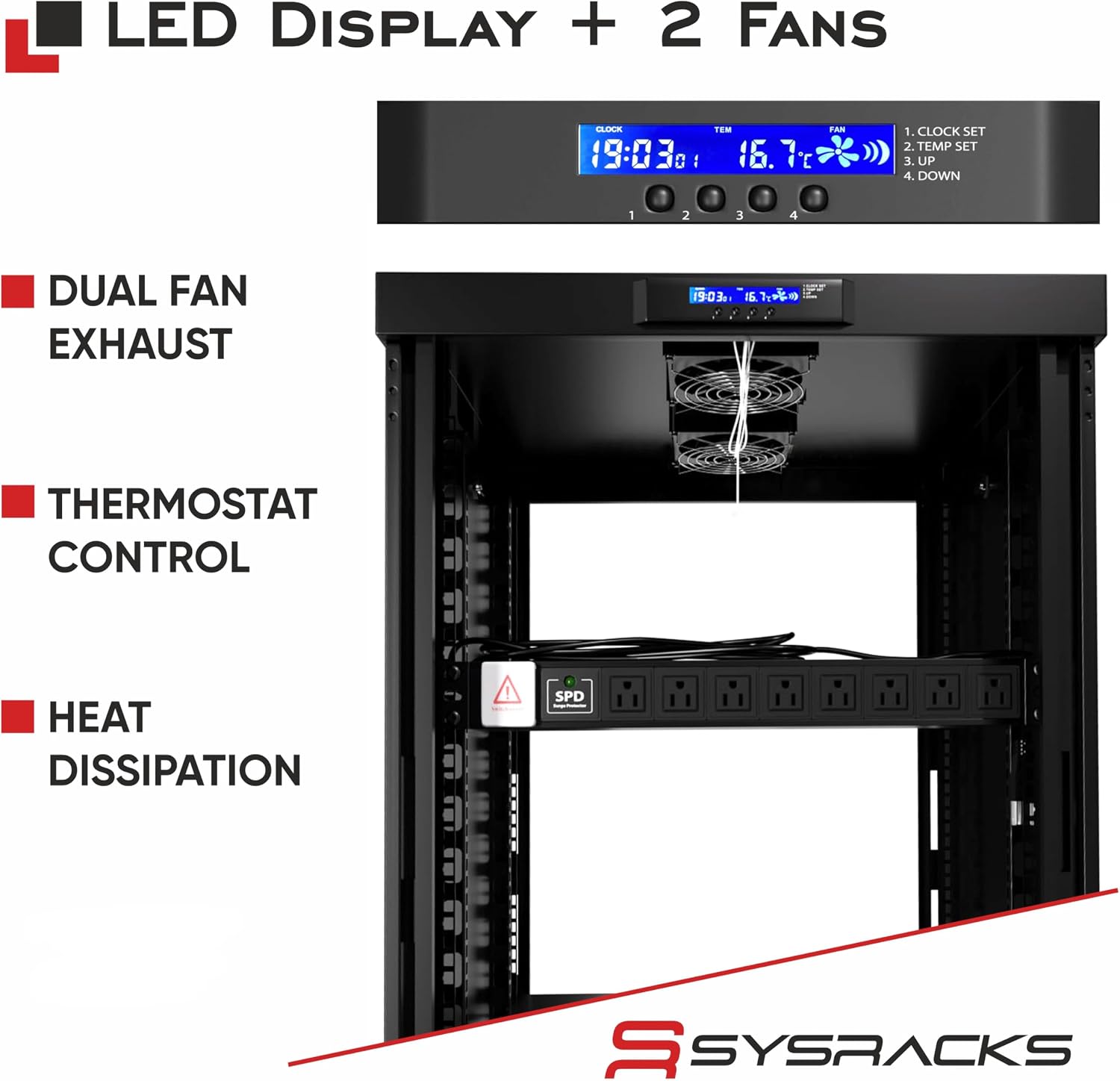 Soundproof Server Rack Cabinet – Quiet Acoustic 19' Network Enclosure with Dual Fans, Thermostat Control, Locking Glass Door, Floor Standing Rack (12U)