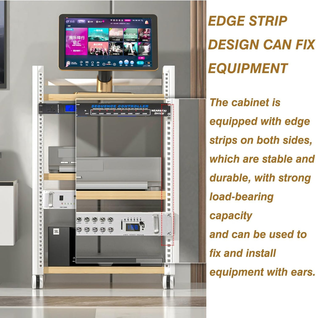 4 Tier Furniture Media Rack DVD CD Player Stand Audio Rack Power Amplifier Equipment Cabinet with Height Adjustable Wood Shelf Floor Standing Storage Rack for Bedroom, Living Room(Red Teak)