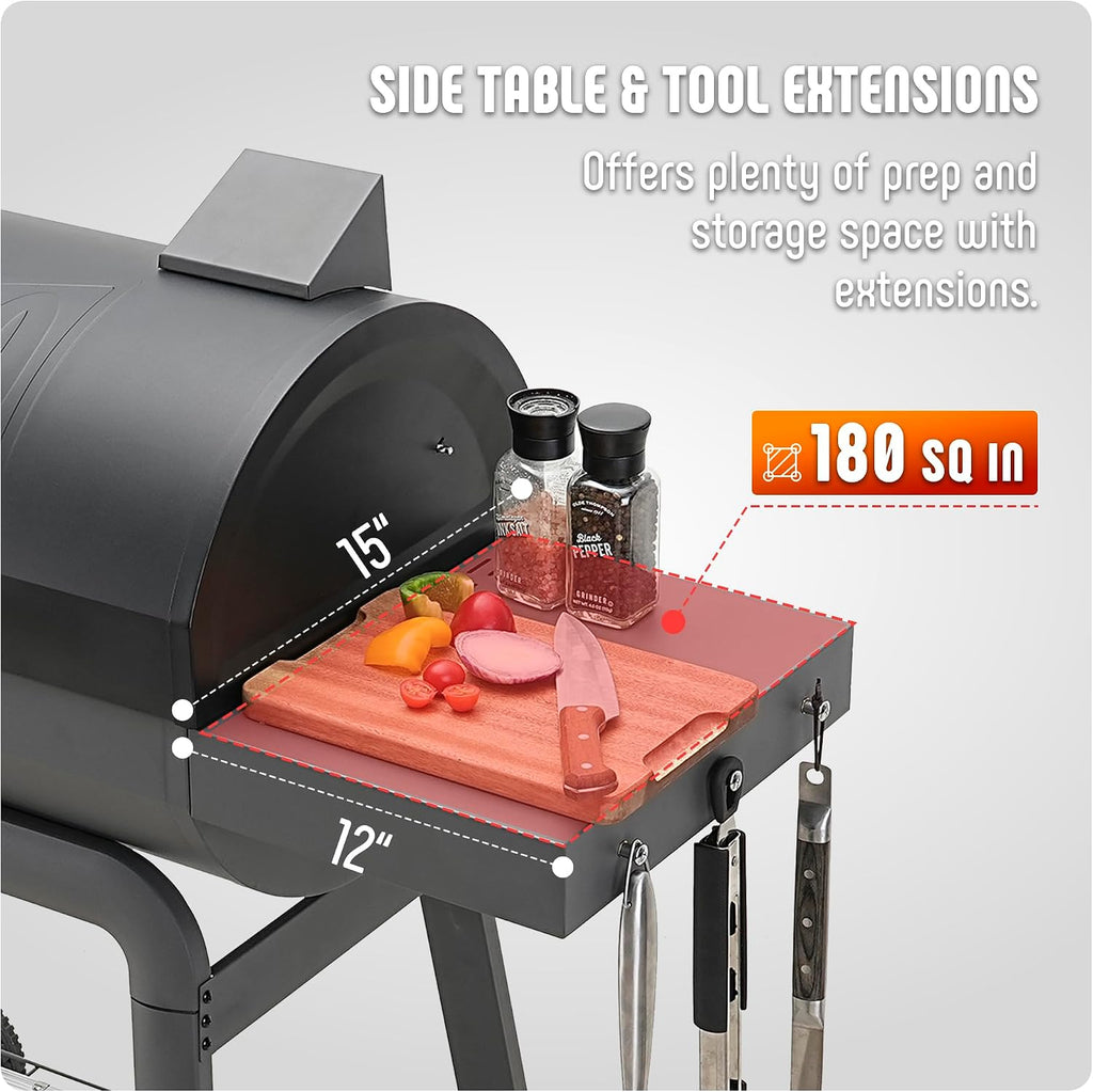 Feasto Heavy-Duty 30-Inch Charcoal Grill with Side Table & 647 Sq. In Cooking Area, Outdoor BBQ Grill for Outdoor Barbecue in Backyard, Patio and Parties, Grey