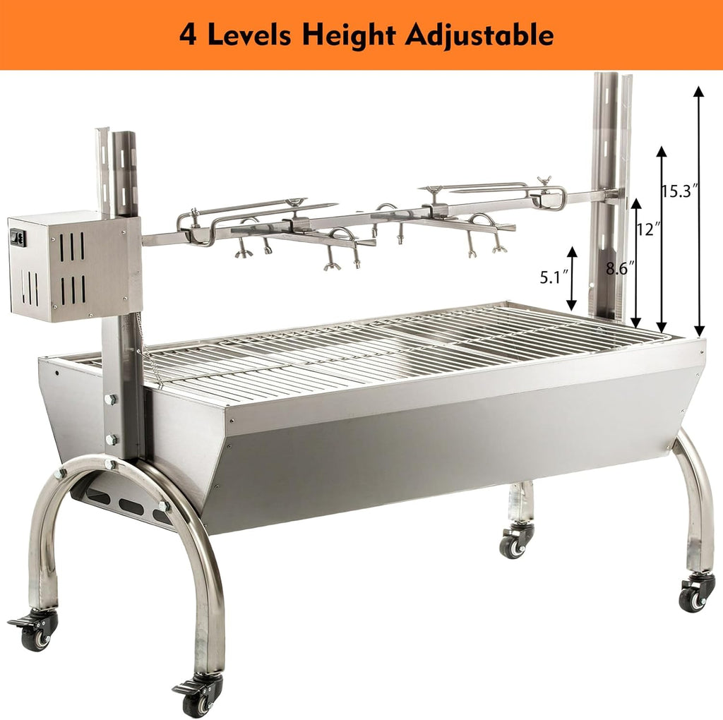 DEWOSEN 50W Rotisserie Grill Roaster 51 Inch BBQ Outdoor Small Pig Lamb Rotisserie Roaster 132LBS/60KG Stainless Steel Charcoal Spit Rotisserie Roaster Grill Great for Camping Outdoor Barbecue