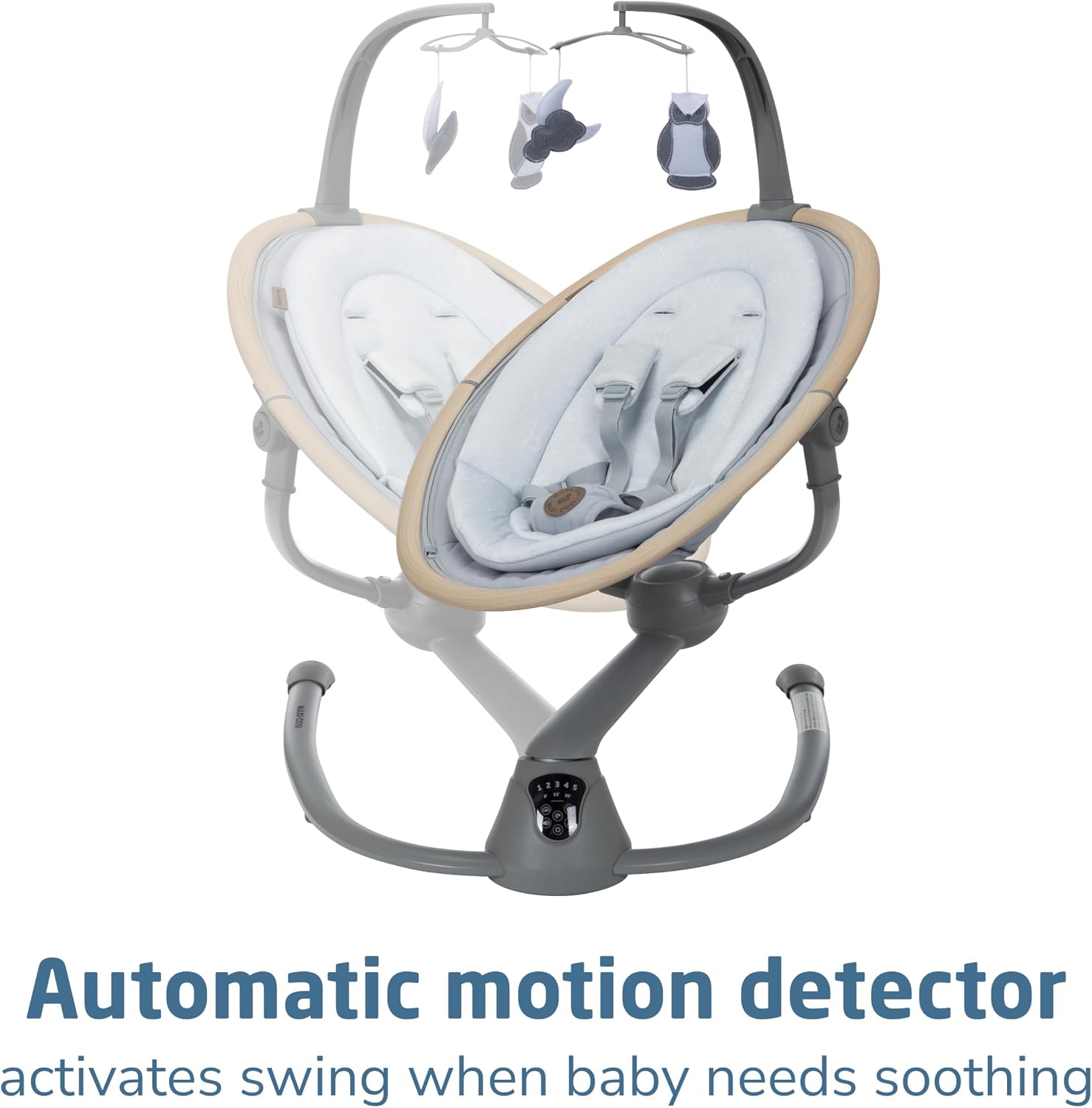 Maxi-Cosi Cassia Smart Baby Swing for Infants, Portable Foldable Swing with Music, 360 Rotation, 5 Speeds, 12 Melodies, EcoCare Fabric, Auto Motion Sensor, 2 Reclines, Classic Slate