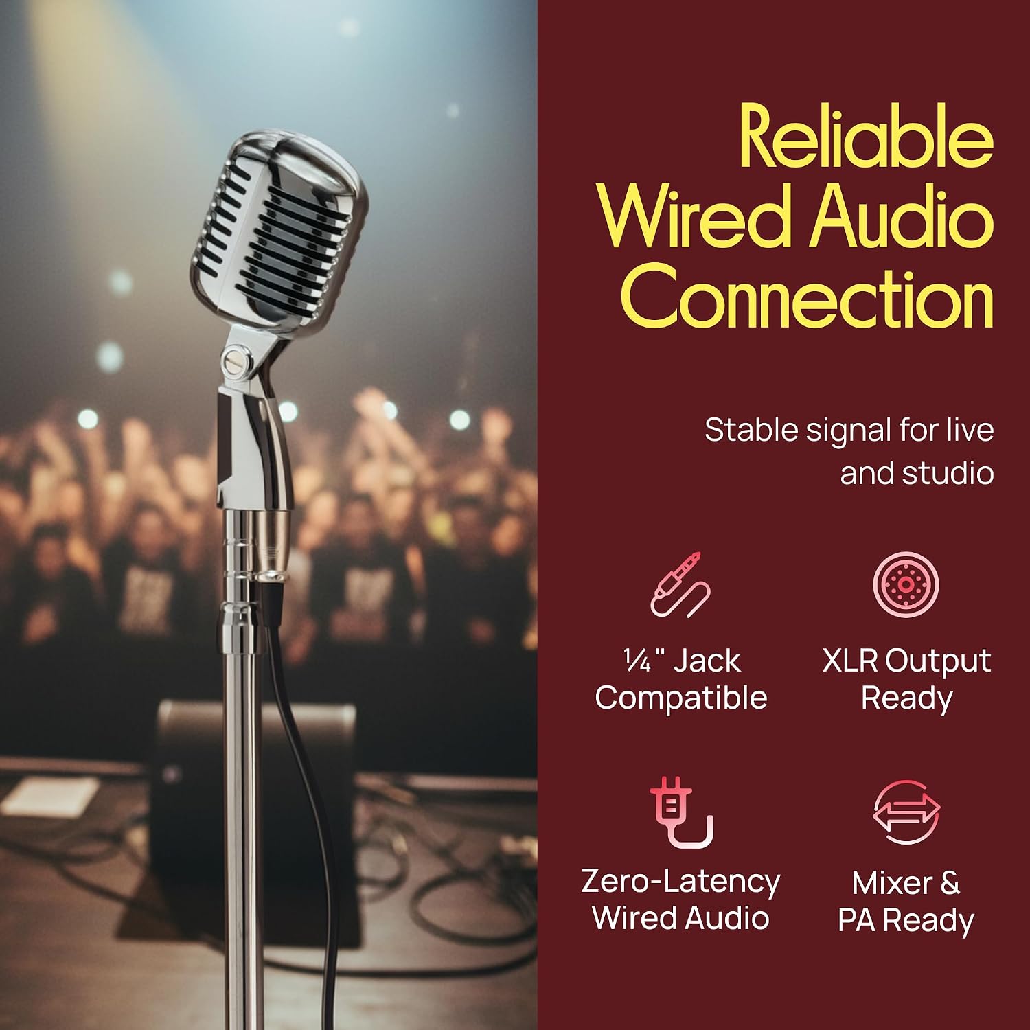 Pyle Retro Microphone, Classic Vintage Style, Unidirectional Audio, Adjustable Stand, XLR Cable, Silver Finish, Dynamic Vocal Performance Mic with 49-69' Swing Stand and Detachable Microphone