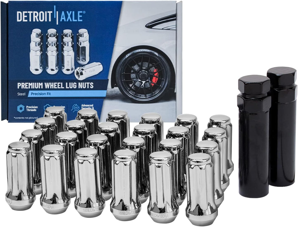 Detroit Axle - Brake Kit for Silverado Sierra 1500 Chevy Tahoe GMC Yukon, 12'' inch Front and 12.79'' inch Rear Disc Brake Rotors Ceramic Brake Pads Wheel Lug Nuts Socket Keys Replacement