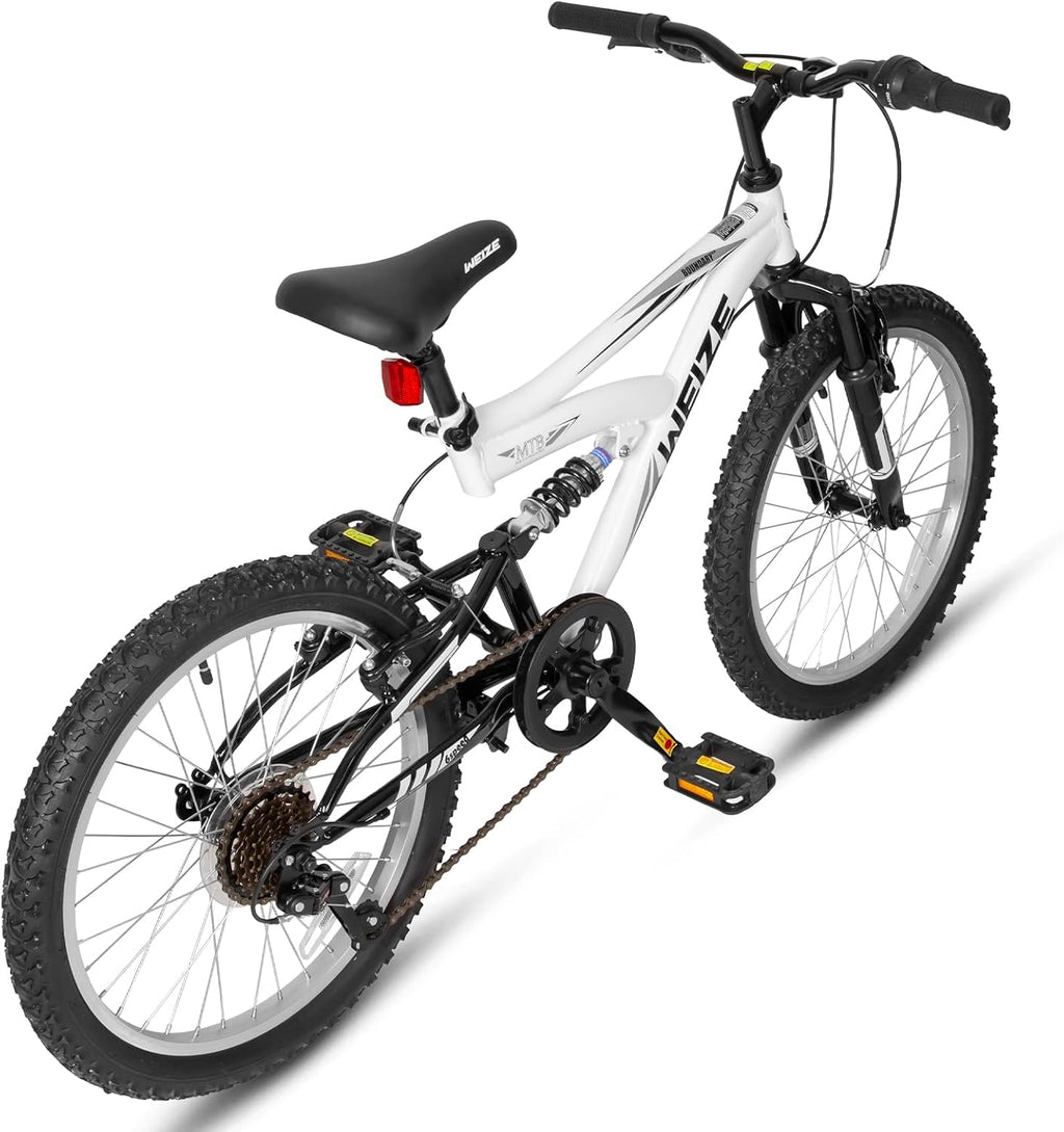 WEIZE Kids Mountain Bike, Kids' Bicycles for 6-14 Years Old Boys Girls with Dual Full Suspension, 6 Speeds Drivetrain, High-Carbon Steel Frame, Ideal for Young Riders and Adventurers