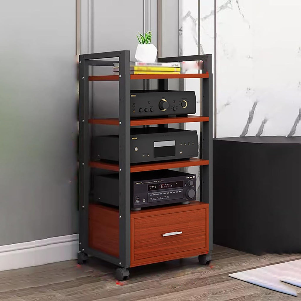Audio Rack Power Amplifier Equipment Cabinet - Tv Stand with Storage and Shelves - Furniture Media Stand DVD Cd Player Stand - Large Media Storage Shelf On Wheels for Ktv,4Tiers-100cm Tall