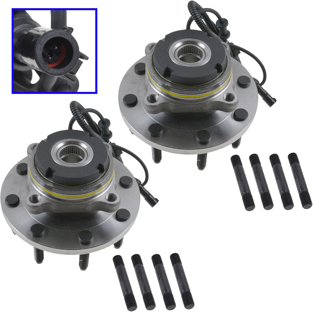 TRQ 2 Piece Front Wheel Bearing & Hub Assembly Set 4WD Compatible with 2000-2002 Ford Excursion 1999-2004 F-250 Super Duty F-350 Super Duty