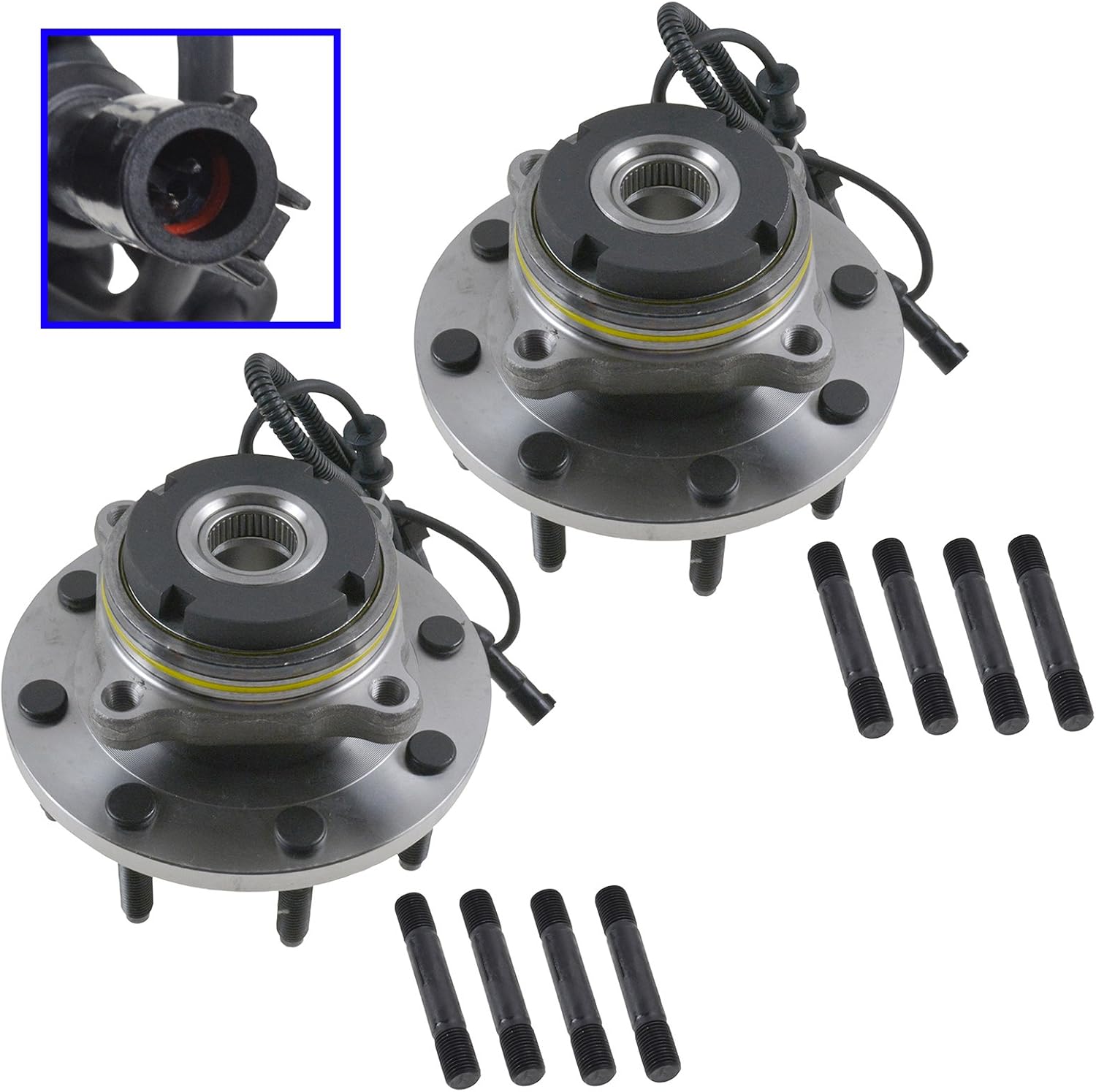 TRQ 2 Piece Front Wheel Bearing & Hub Assembly Set 4WD Compatible with 2000-2002 Ford Excursion 1999-2004 F-250 Super Duty F-350 Super Duty