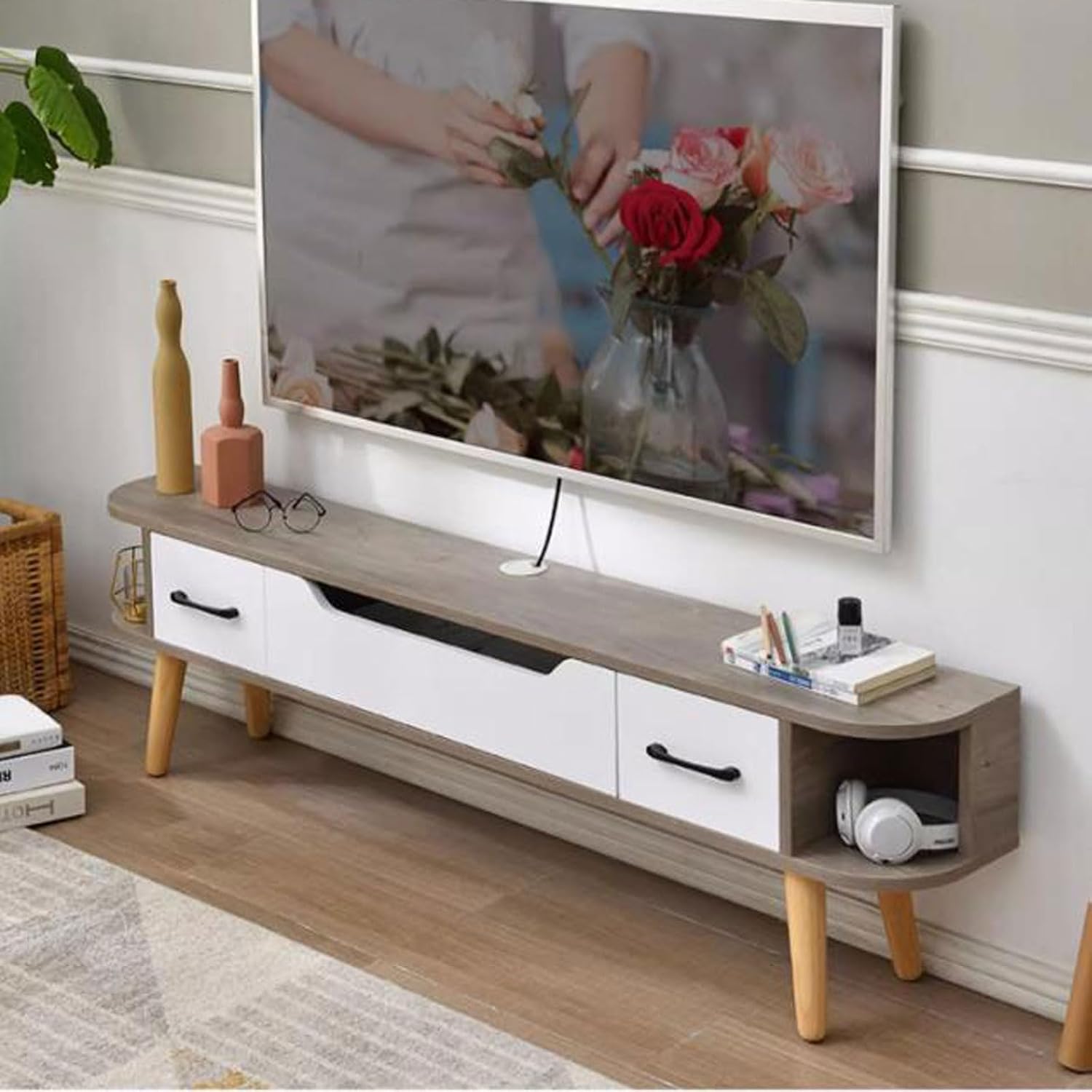 TV Table Unit for TVs, Wall Mounted TV Cabinet Floating TV Shelf Wall Shelf Entertainment Center Storage Cabinet Book Shelf Media Gaming TV Console Goods Rack Audio-visual Equipment Shelves 150cm