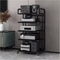 Audio Component Rack Tower Media Stereo Stand Equipment Shelf with Wheels, 3/4/ 5 Layer Steel Heavy Duty Home Entertainment System Organizer Holder (5 Tier a)
