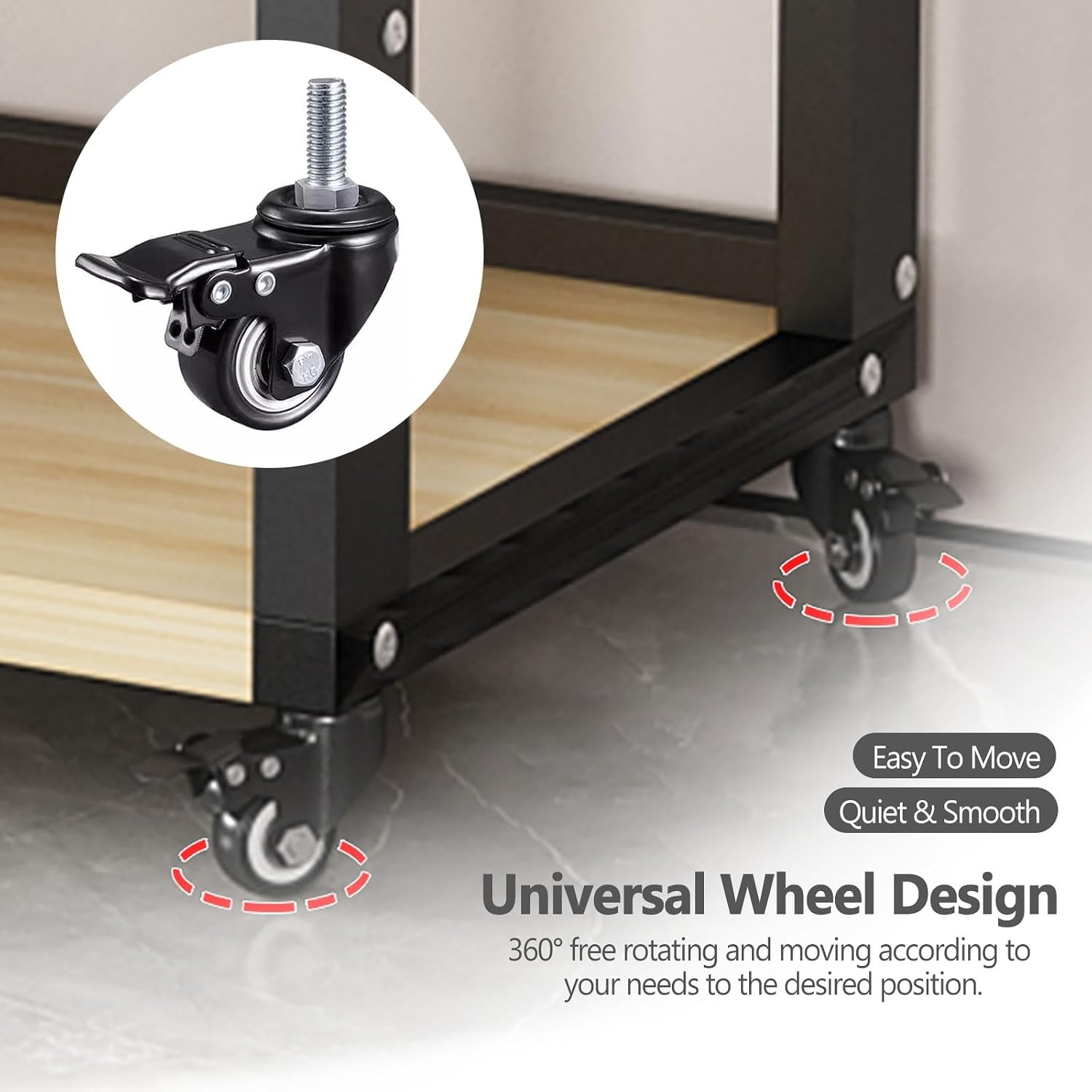 Stereo Rack System Cabinet - Height Adjustable with Rolling Wheels for Audio Equipment Storage in Home or Office