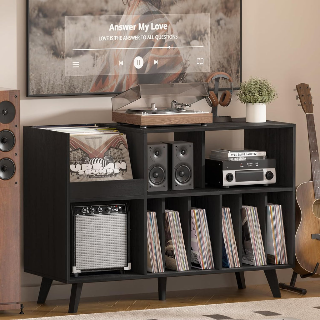 LELELINKY Large Record Player Stand, 48''Turntable Stand with Storage, Vinyl Record Holder with Display Area, Record Player Table Holds Up to 450 Albums, Record Stand for Music Room Living Room