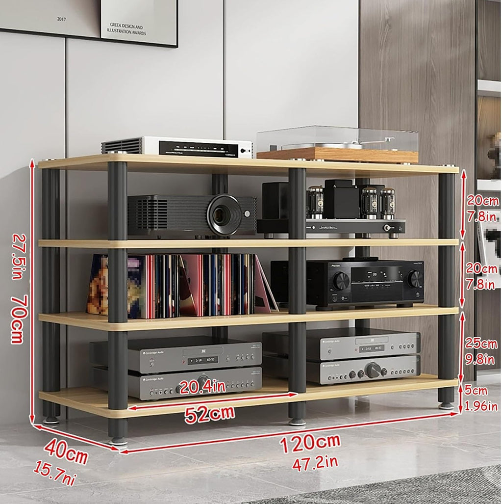 AV Media Stand, Audio Rack Corner Component Cabinet, Open Storage Shelf, Power Amplifier Shelf Equipment, TV Printer Storage Stand, for Home, Office(Natural,4 Tier 70CM27.5in)