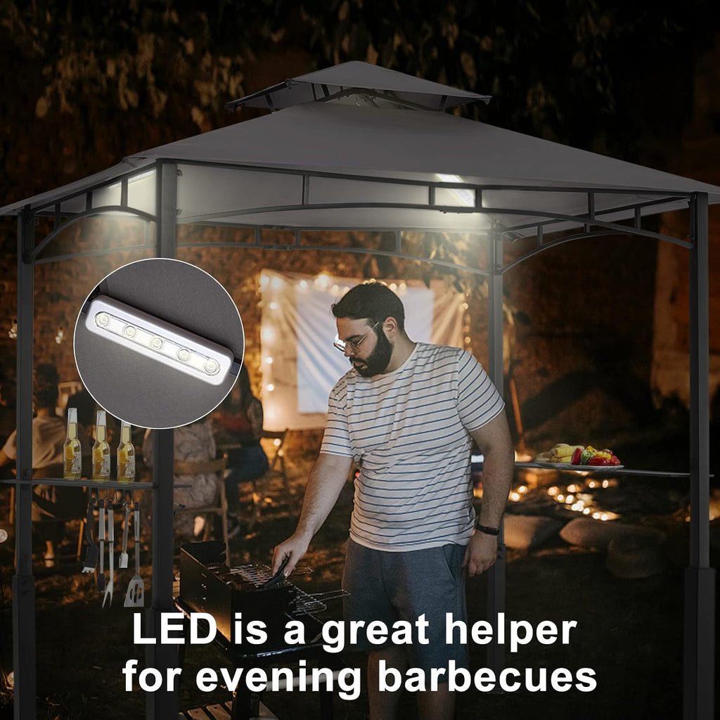 ABCCANOPY 8x5 Grill Gazebo - Outdoor BBQ Canopy Shelter with Led Light for Patio Backyard Grilling (Dark Grey)
