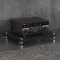 1 Tier Audio Rack with Stainless Steel Legs, Open Media Storage Cabinet, Shock-Absorbing TV Stand, Stylish Black Entertainment Unit, 60x48x10cm for Home Theater