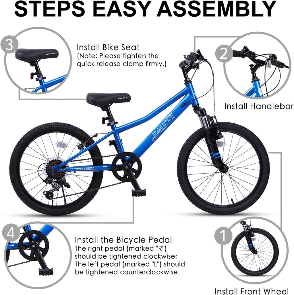 AVASTA Govet 20'' Kids Mountain Bike for 6-12 Years Old Boys Girls with Suspension Fork, 6 Speeds Drivetrain, Multiple Colors