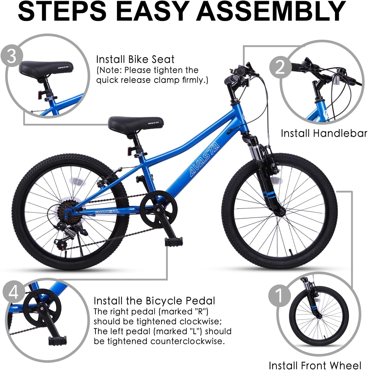 AVASTA Govet 20'' Kids Mountain Bike for 6-12 Years Old Boys Girls with Suspension Fork, 6 Speeds Drivetrain, Multiple Colors