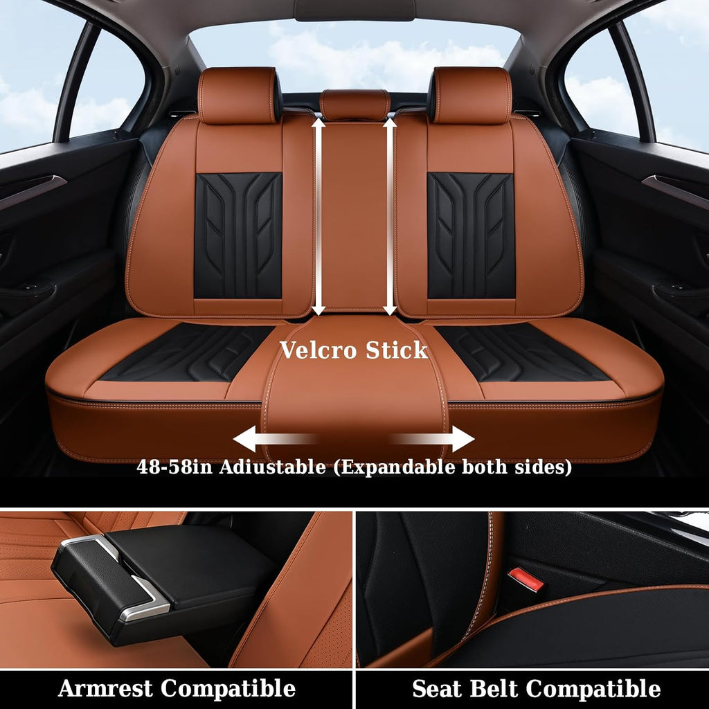 Coverado Seat Covers, Car Seat Covers Full Set, Faux Leather Seat Covers for Cars, Automotive Seat Covers Car Seat Protector Car Accessories Fit for Most Sedans SUV Pick-up Truck(Black&Brown)