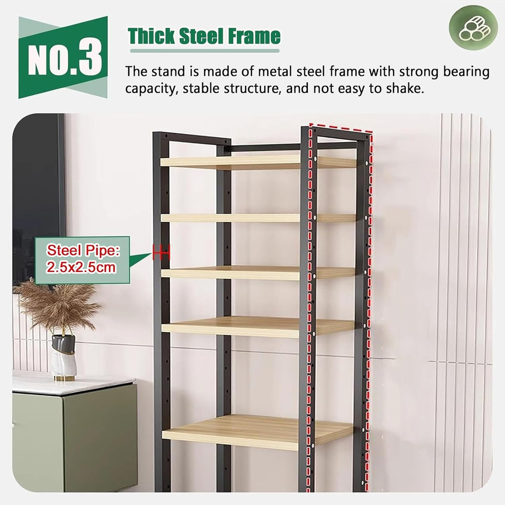 Audio Equipment Rolling Cart 5 6 7 8 Tier Media Storage Shelf for Radio - Stereo - TV Box - Cable Box - WiFi Router - Stereo Cabinet Wood, Multi-Function Open Storage Rack,Black(7 tier- 60X40X161CM)