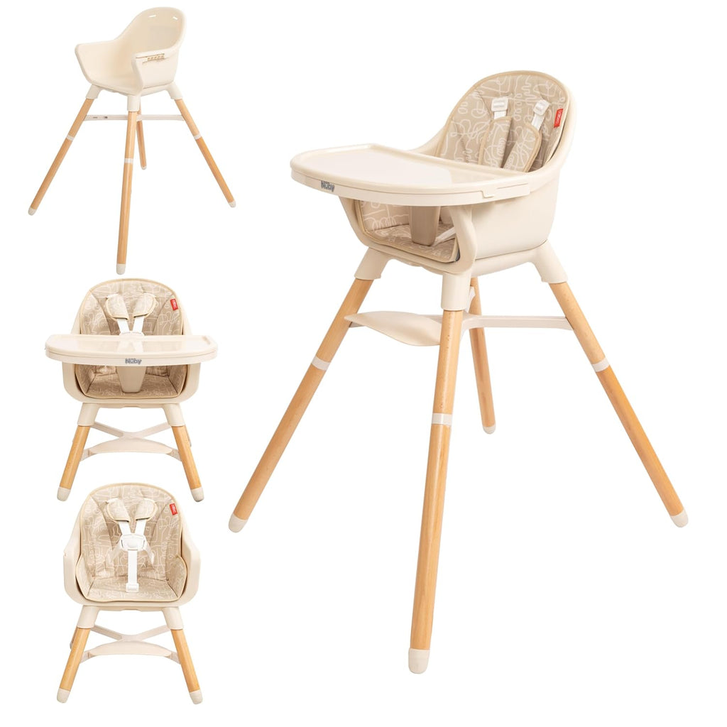 Nuby 4-in-1 Baby High Chair Seat with Removable Tray - 6+ Months to 3 Years - Adjustable Toddler Chair for Eating - Holds Up to 60 lbs - Beige