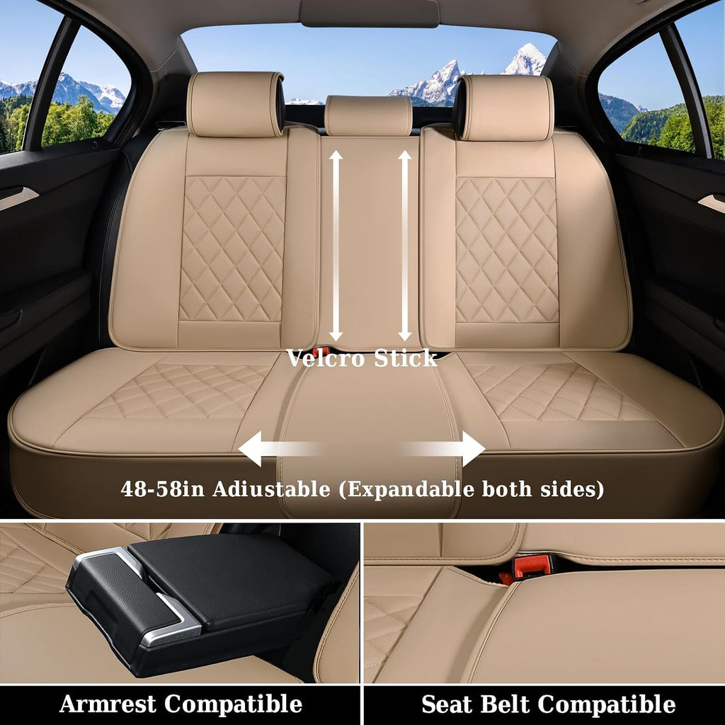 Coverado Car Seat Covers Full Set, Luxury Faux Leather Waterproof Seat Cover, 5 Seat Universal Seat Covers for Cars, Front and Back Car Seat Protector, Beige Leather Seat Cover Fit for Most Cars