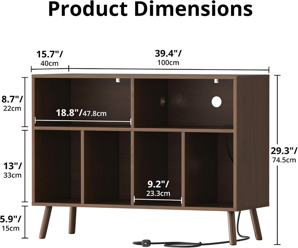 Cozy Castle Record Player Stand with Vinyl Storage Cabinet, Wood Turntable Table Open Shelf Holder Up to 350 Albums Cube Storage Organizer for Living Room, Office, Brown