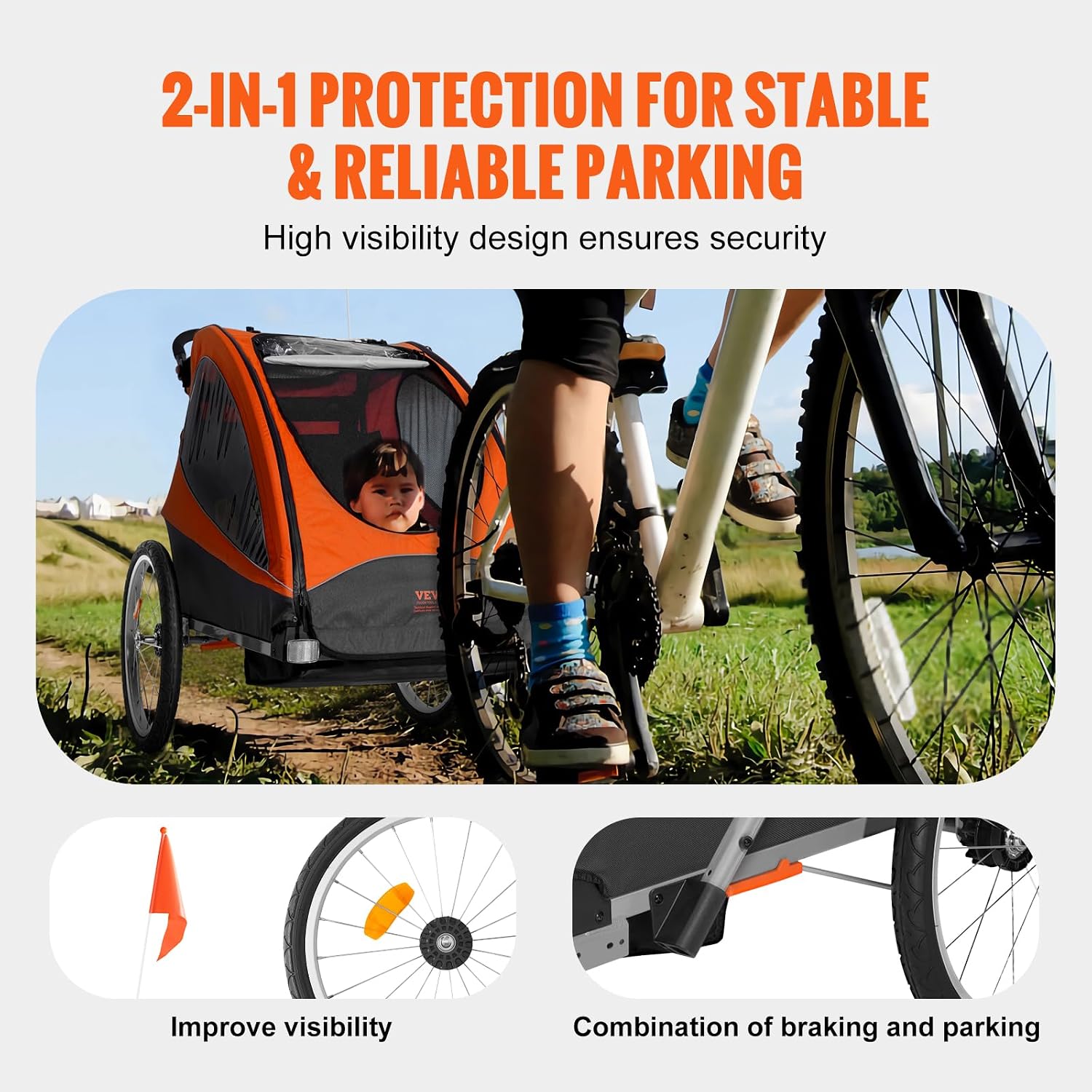 VEVOR Bike Trailer for Toddlers Kids, Single & Double Seat Options, 2-in-1 Canopy Carrier with Strong Frame Converts to Stroller, Tow Behind Foldable Child Bicycle Trailer with Universal Coupler