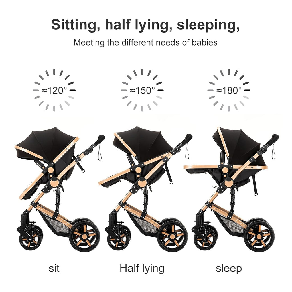 Baby Stroller 2-in-1 Travel Carriage with Bassinet Support One-Touch Folding Lightweight, Suitable for Newborns and Toddlers,Black