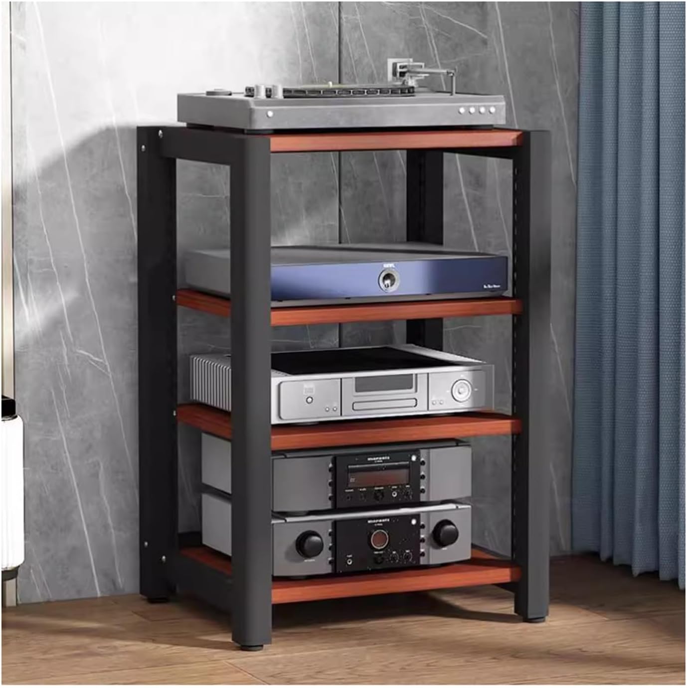 HiFi Rack Printer Stand, 4-5-Tier Media Audio Tower Cabinet, Record Player Stand with Adjustable Shelves, Living Room Entertainment Media Equipment Storage Rack(Style A,50x60x85cm)