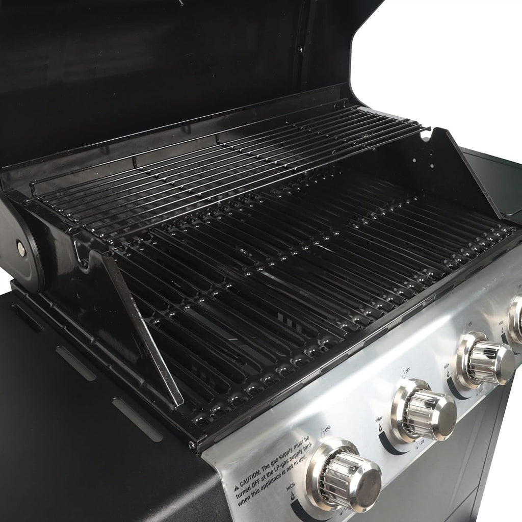 Grill Boss 4 Burner Propane Gas BBQ, Portable w/ Lid, Wheels & Side Shelves, Black - Grilling Accessories and Equipment for Camping, Tailgating, Outdoor Barbecue and Cooking