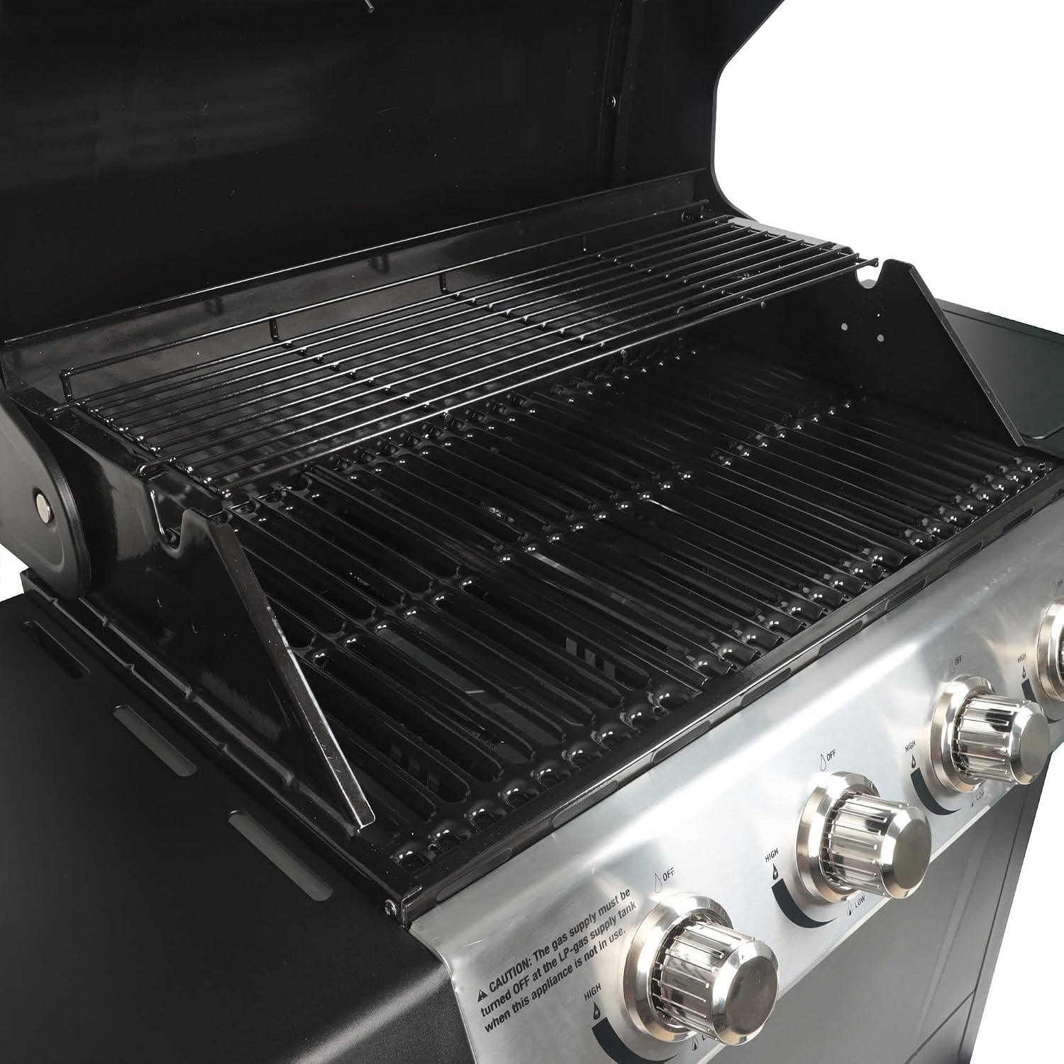 Grill Boss 4 Burner Propane Gas BBQ, Portable w/ Lid, Wheels & Side Shelves, Black - Grilling Accessories and Equipment for Camping, Tailgating, Outdoor Barbecue and Cooking