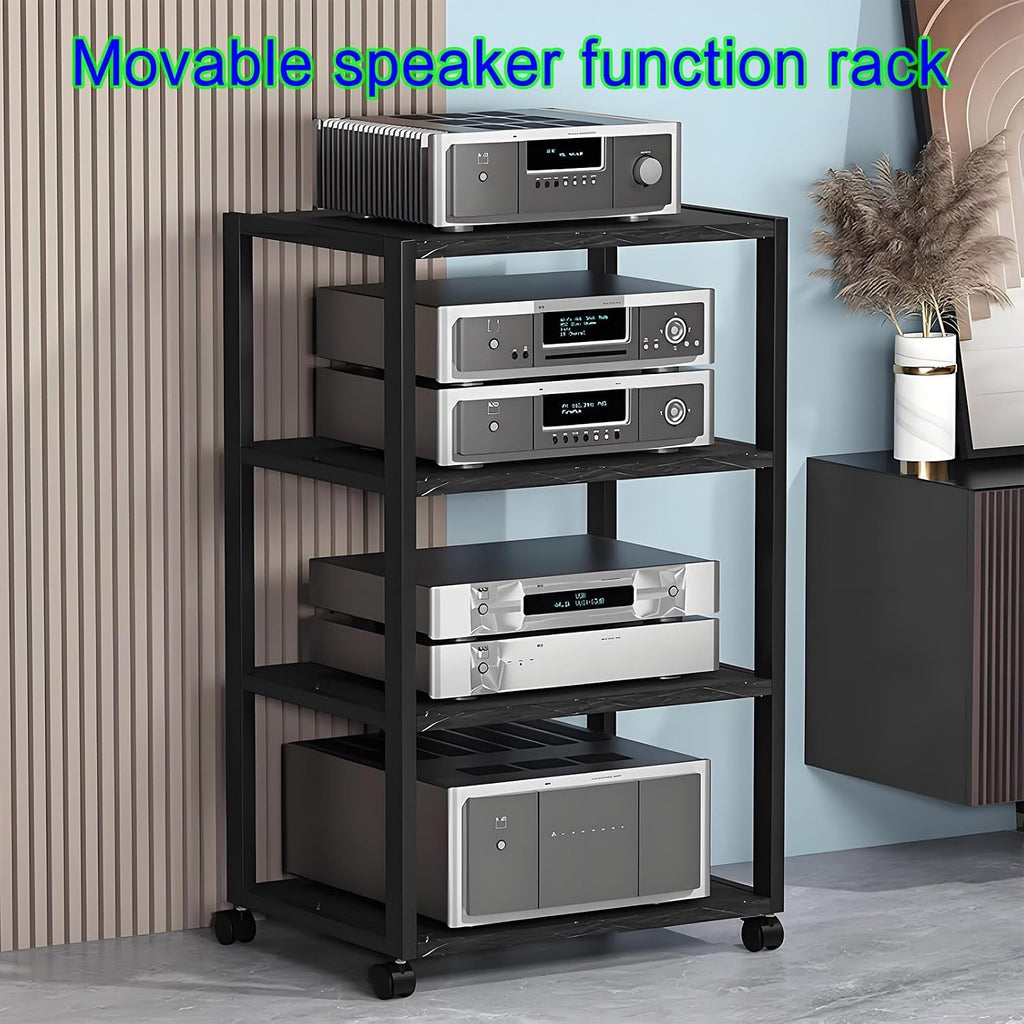 360° Rotating Audio Video Stand - Modern Stereo Media Rack Cabinet, Movable Storage Tower for Home Entertainment, Stylish White Design (50x40x)