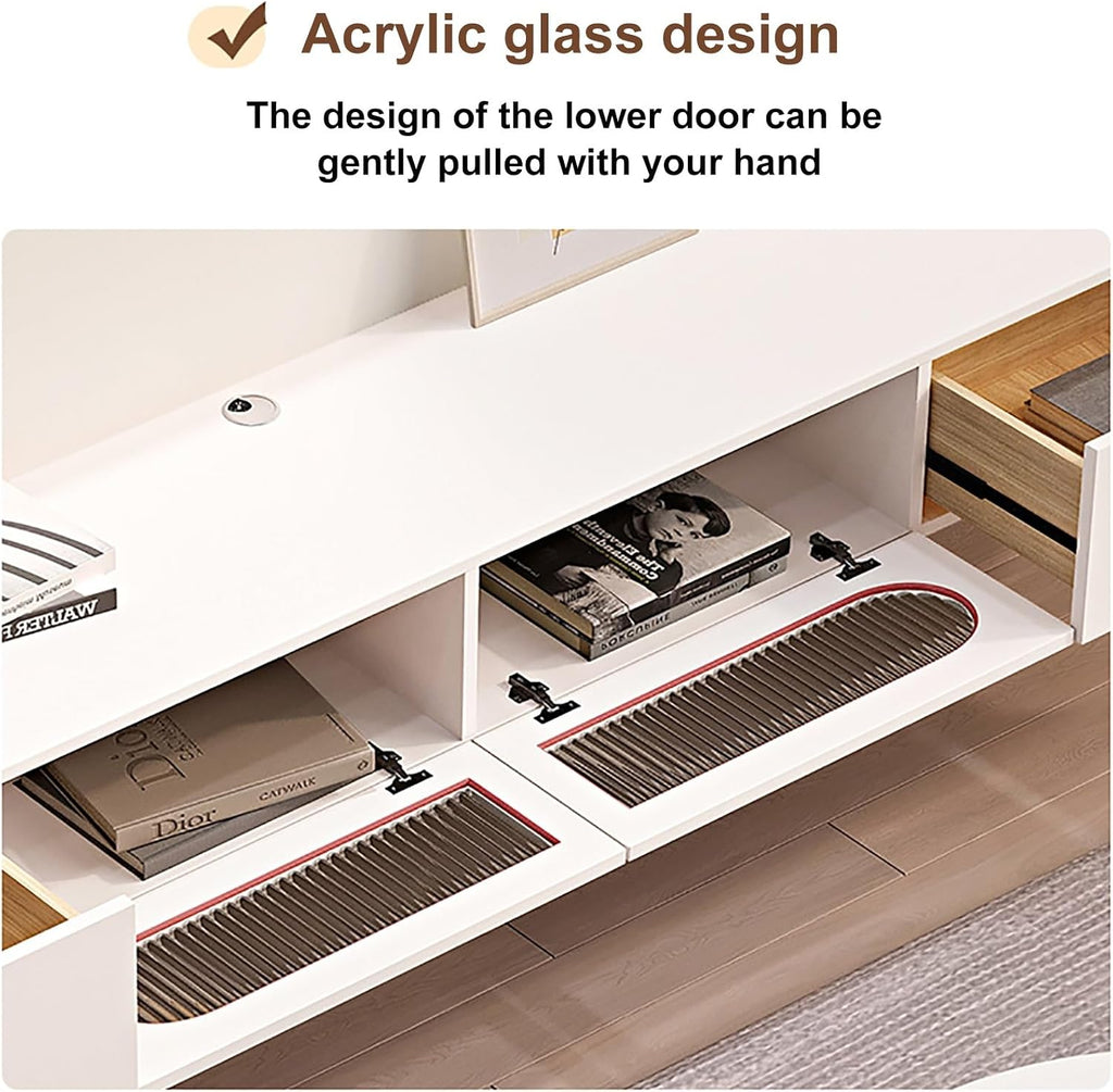 TV Stand for 32-70' TVs with Storage Cabinets, Audio Visual Media Equipment Console Solid Wood Storage Cabinet for Bedroom, Living Room, Hallway (Color : White, Size : L:160cm/63in)