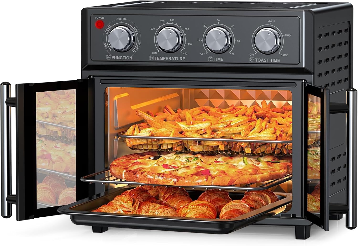 26QT Air Fryer Toaster Oven Combo - French Doors & 7 Preset Menus, 1700W Stainless Steel Convection Countertop Oven for Bake, Roast, Grill, Toast, Dehydrate, Defrost, Easy to Clean (Black)