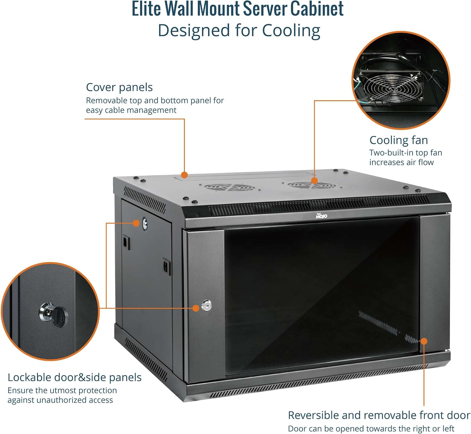 Tecmojo Elite Collection 6U Wall Mount Server Cabinet IT Network Rack Enclosure Lockable Door and Side Panels Black (Black, Elite/Glass/17.7inch Deep)