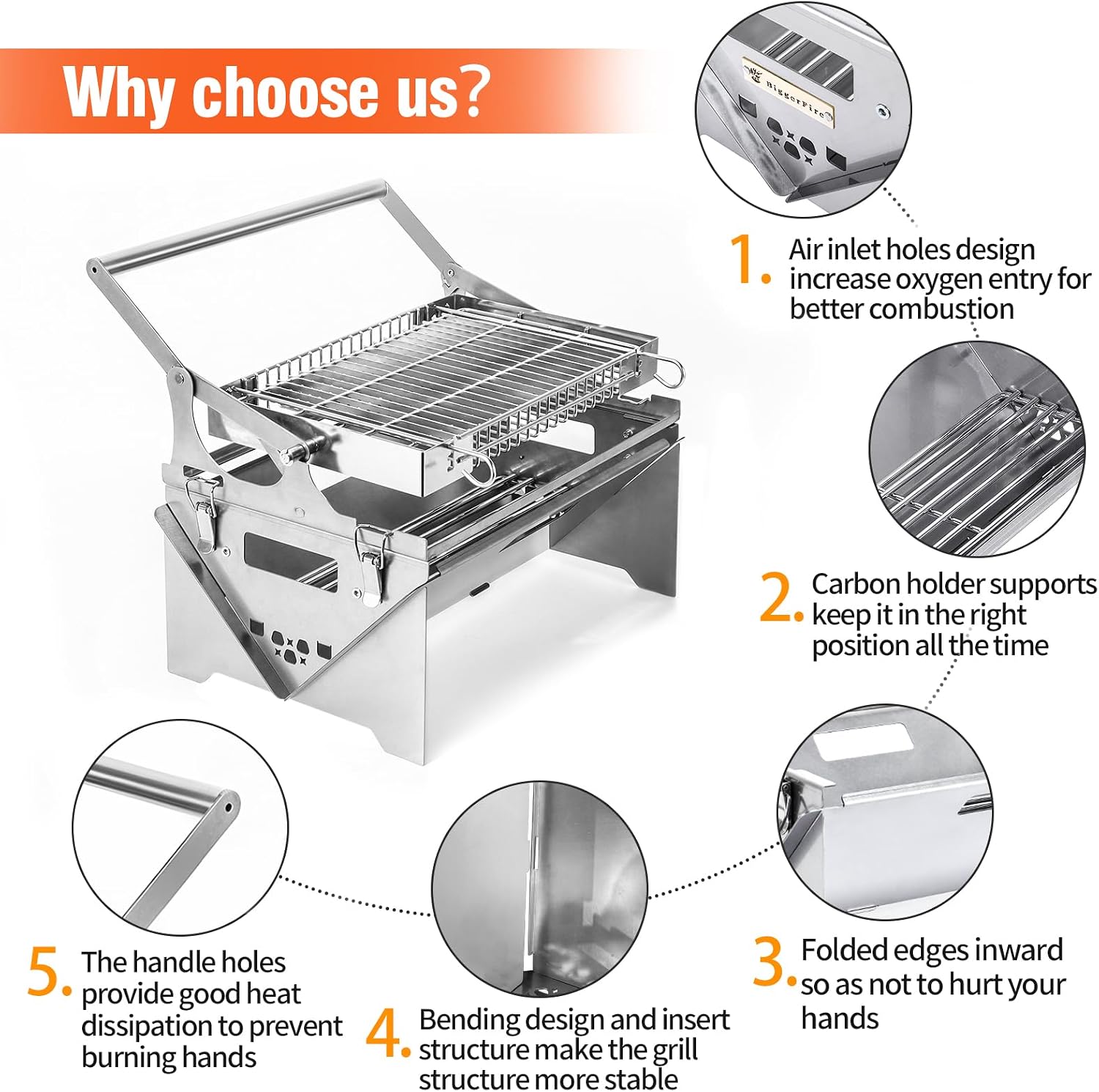 360° Rotating Barbecue Grill, Stainless Steel Flipping Barbecue Grills, Portable Camping Charcoal BBQ Grill Outdoor, Detachable Portable Charcoal Barbecue Grill for Picnic Yard Party