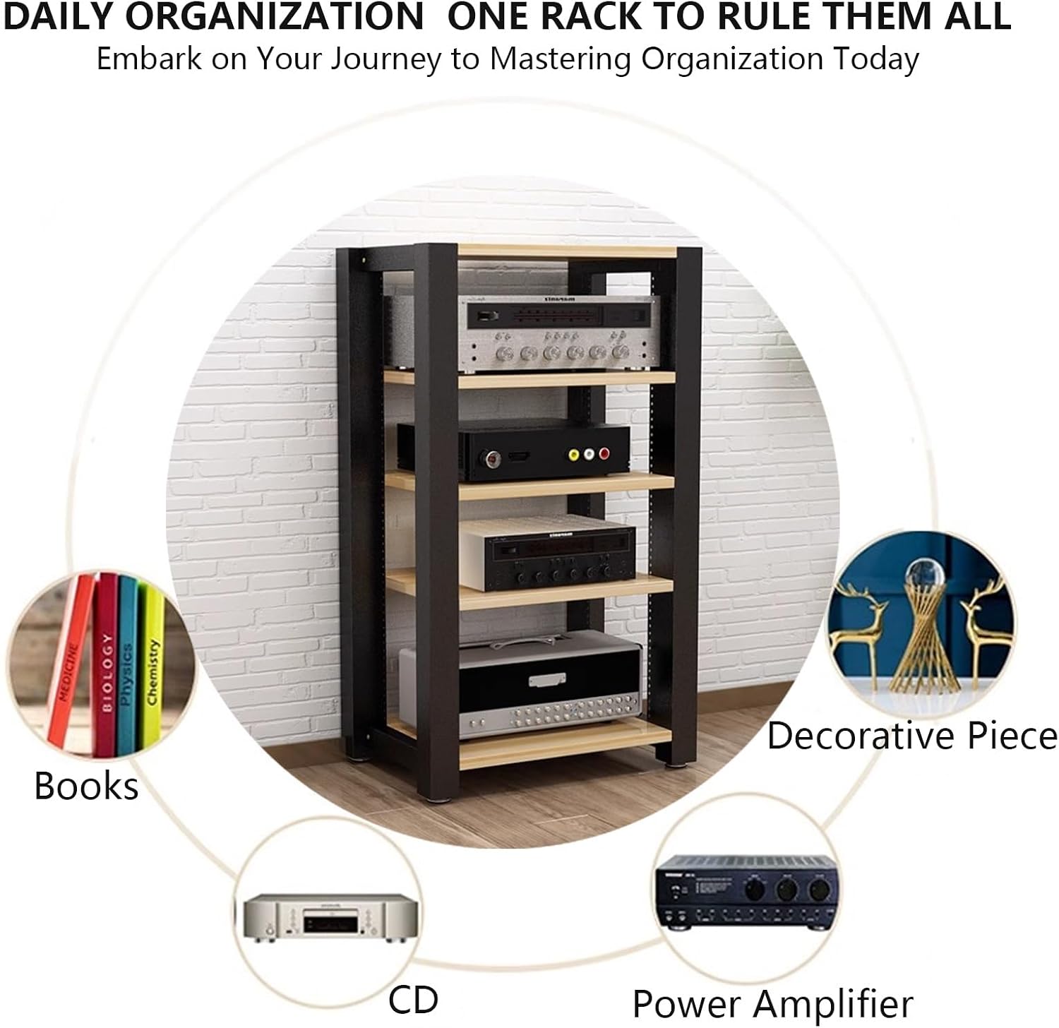 Stereo Racks and Stands, 2/3/4/5 Tier AV Media Stand, Audio Equipment Rack with Adjustable Shelves, Reinforced Steel Frame, Adjustable Footpads, for Home Theater(Black,2 Tier 60x51x40cm)