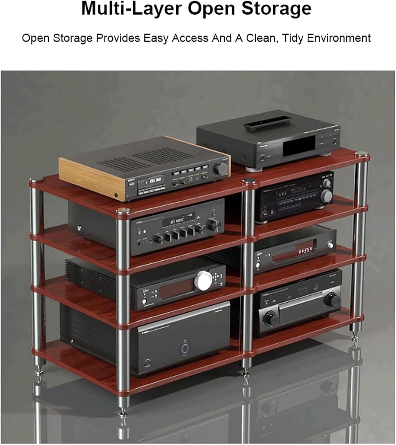 Audio Rack Multi Layer Stereo Rack Audio Equipment Rack Wooden Audio Rack Cabinet AV Cabinet Durable Audio Component Rack Media Rack(Natural,2 Tier)