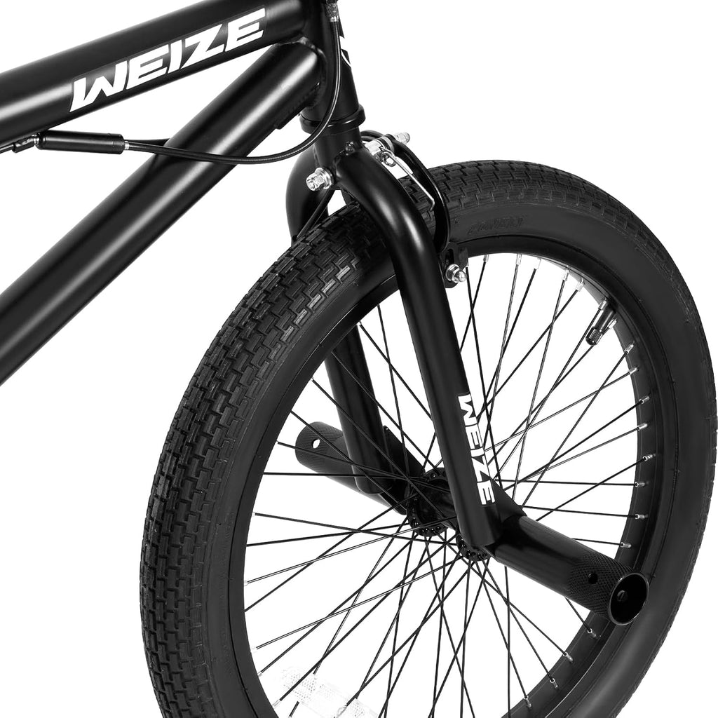 WEIZE Freestyle BMX Bike, 20 inch Trick Bicycle for Kids, Hi-Ten Steel Frame, 360 Degree Rotor Freestyle, 4 Pegs Single Speed Teen Bike for Boys Girls & Beginner-Level to Advanced Riders