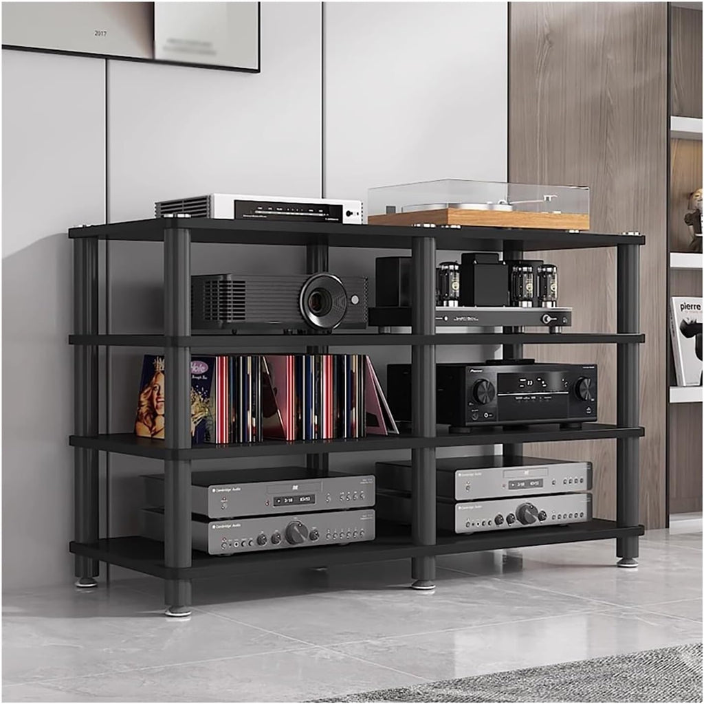 YLLFFLL Living Room Stereo Stand and Storage 120cm Wide, 3/4 Tier Audio/Video Shelving, Entertainment Component Stand Modern Stereo Cabinet, Heavy Duty Studio Equipment Cabinet(Black,4 Tier)