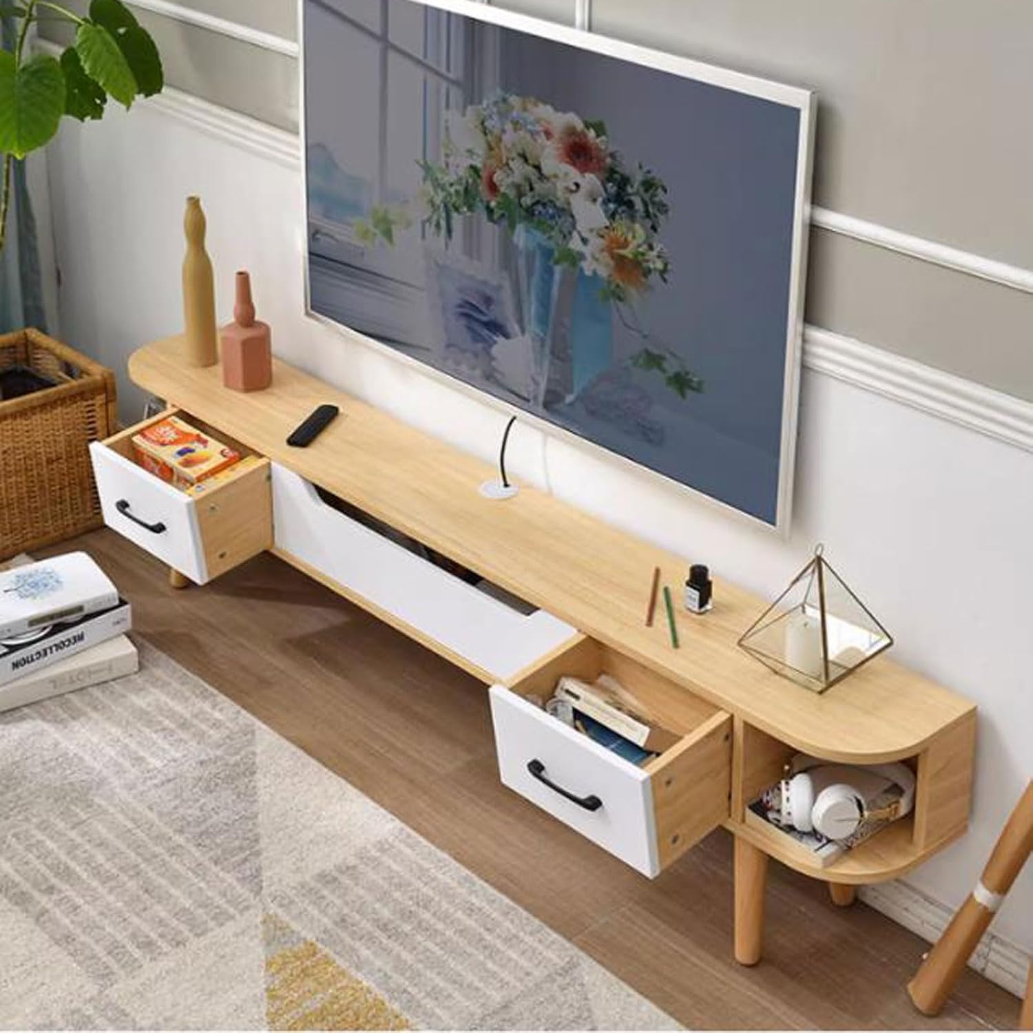 TV Table Unit for TVs, Wall Mounted TV Cabinet Floating TV Shelf Wall Shelf Entertainment Center Storage Cabinet Book Shelf Media Gaming TV Console Goods Rack Audio-visual Equipment Shelves 150cm