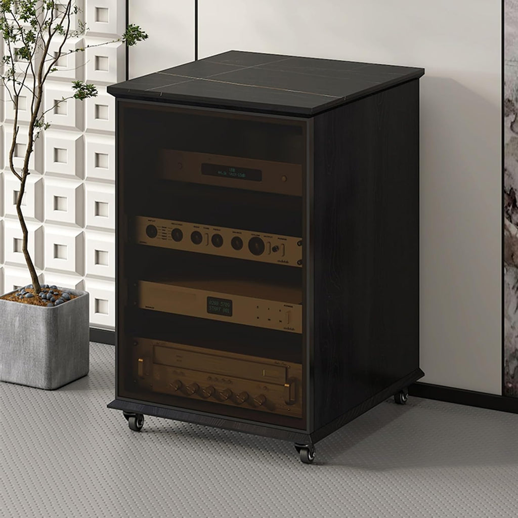 Av cabinet,stereo component cabinet,media cabinet,av media stand,audio rack,Stereo cabinet,audio rack cabinet,audio cabinet,record player console cabinet,corner media cabinet(Black,81.5cm/32.08in)
