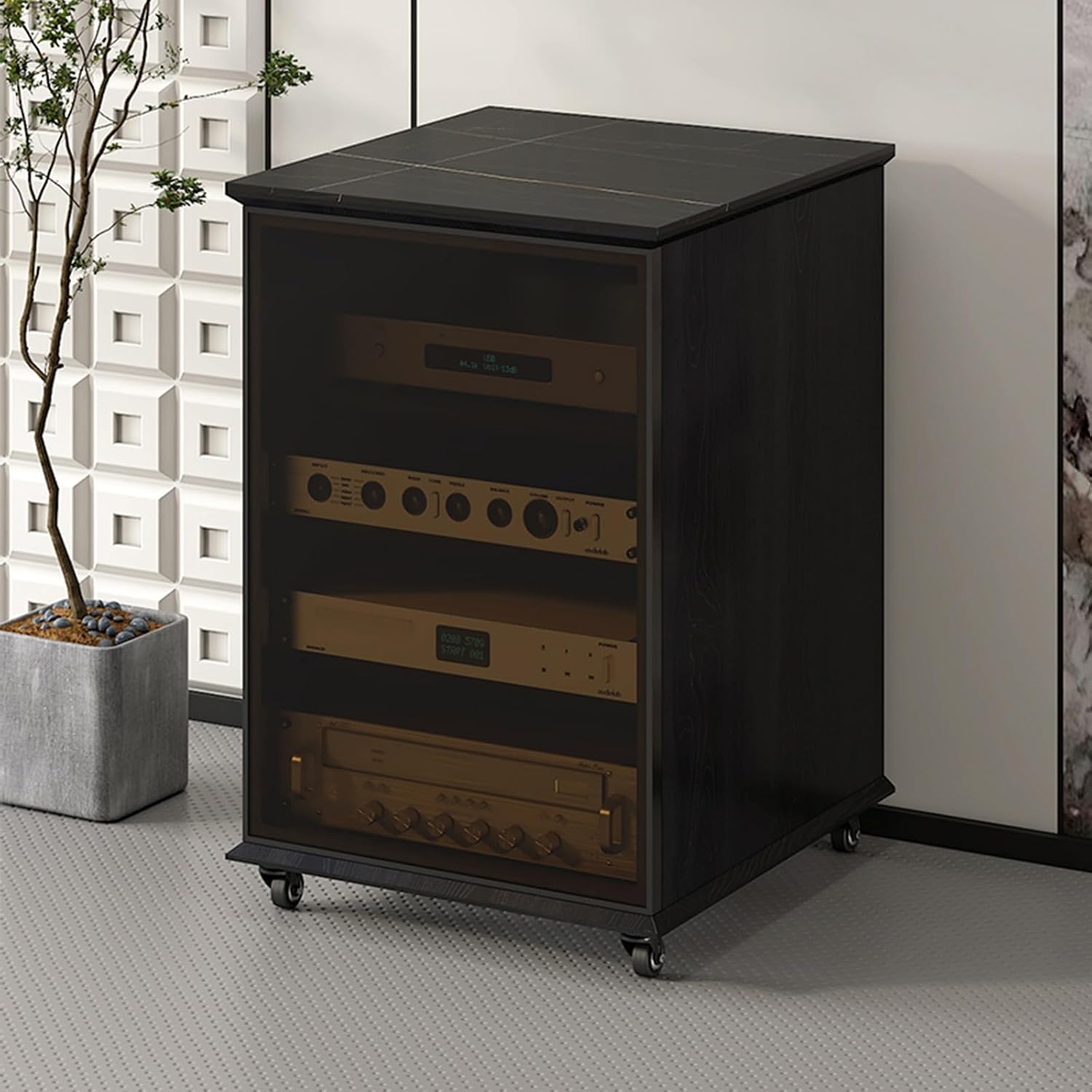 Av cabinet,stereo component cabinet,media cabinet,av media stand,audio rack,Stereo cabinet,audio rack cabinet,audio cabinet,record player console cabinet,corner media cabinet(Black,81.5cm/32.08in)