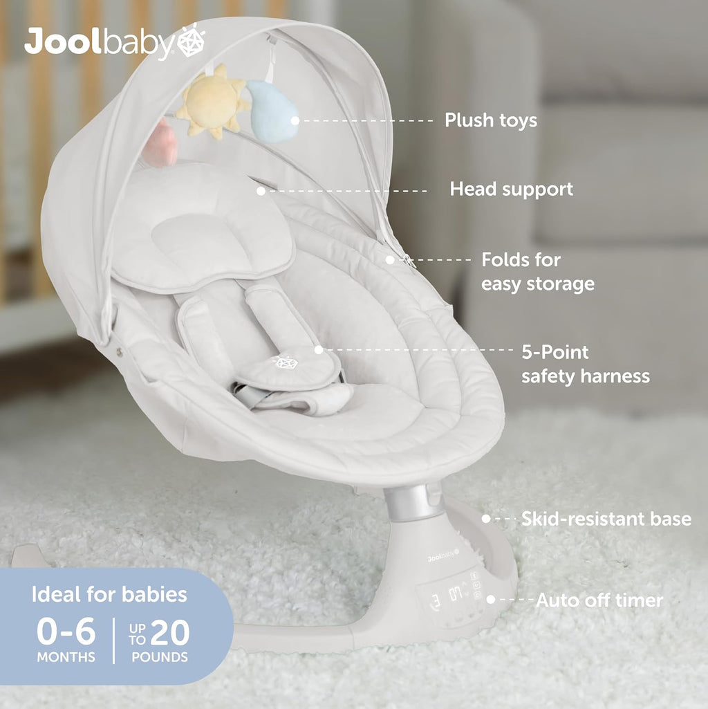 Jool Baby Nova Swing for Newborns - Electric Motorized Infant Swing, Bluetooth Music, 10 Preset Melodies, Remote (Updated Model, Stone)