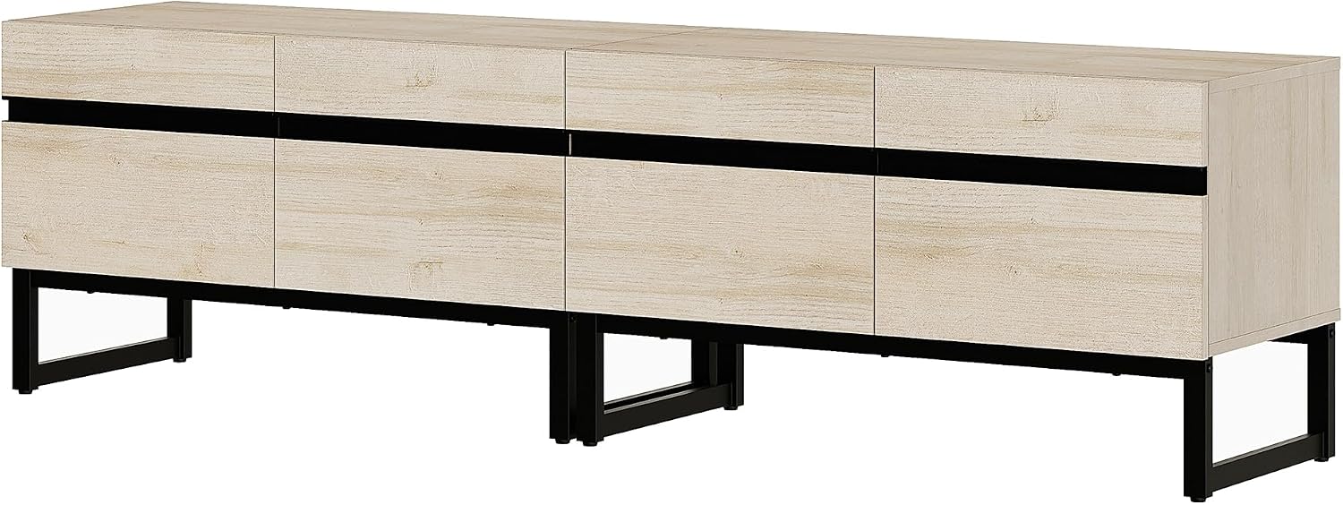 WAMPAT Modern TV Stand for 50-75 Inch TVs, Wood Entertainment Center with Metal Base Storage Cabinets, Media TV Console for Living Room, Light Oak, 2Pcs