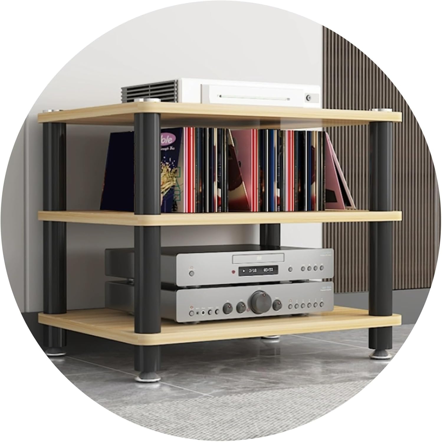 1/2/3/4 Layers Home Office Audio Equipment Stand, Multi-Functional Shelving Unit for Speakers Books, Storage Rack with Optional Tier Spacing(Wood,60 * 40 * 50cm(3Tier))