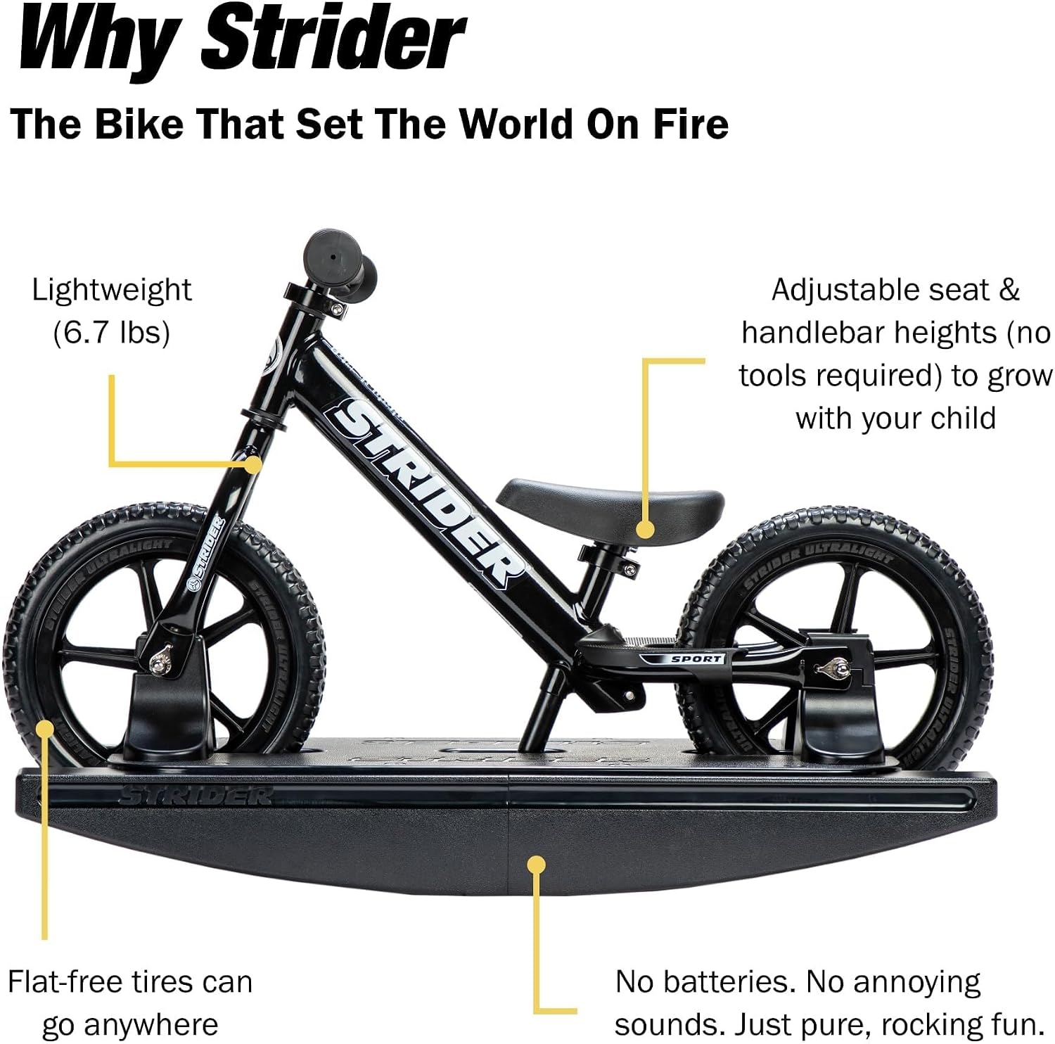 Strider Sport 2-in-1 Rocking Bike - Helps Teach Baby How to Ride a Balance Bicycle - for Kids 6 Months to 4 Years - Easy Assembly & Adjustments
