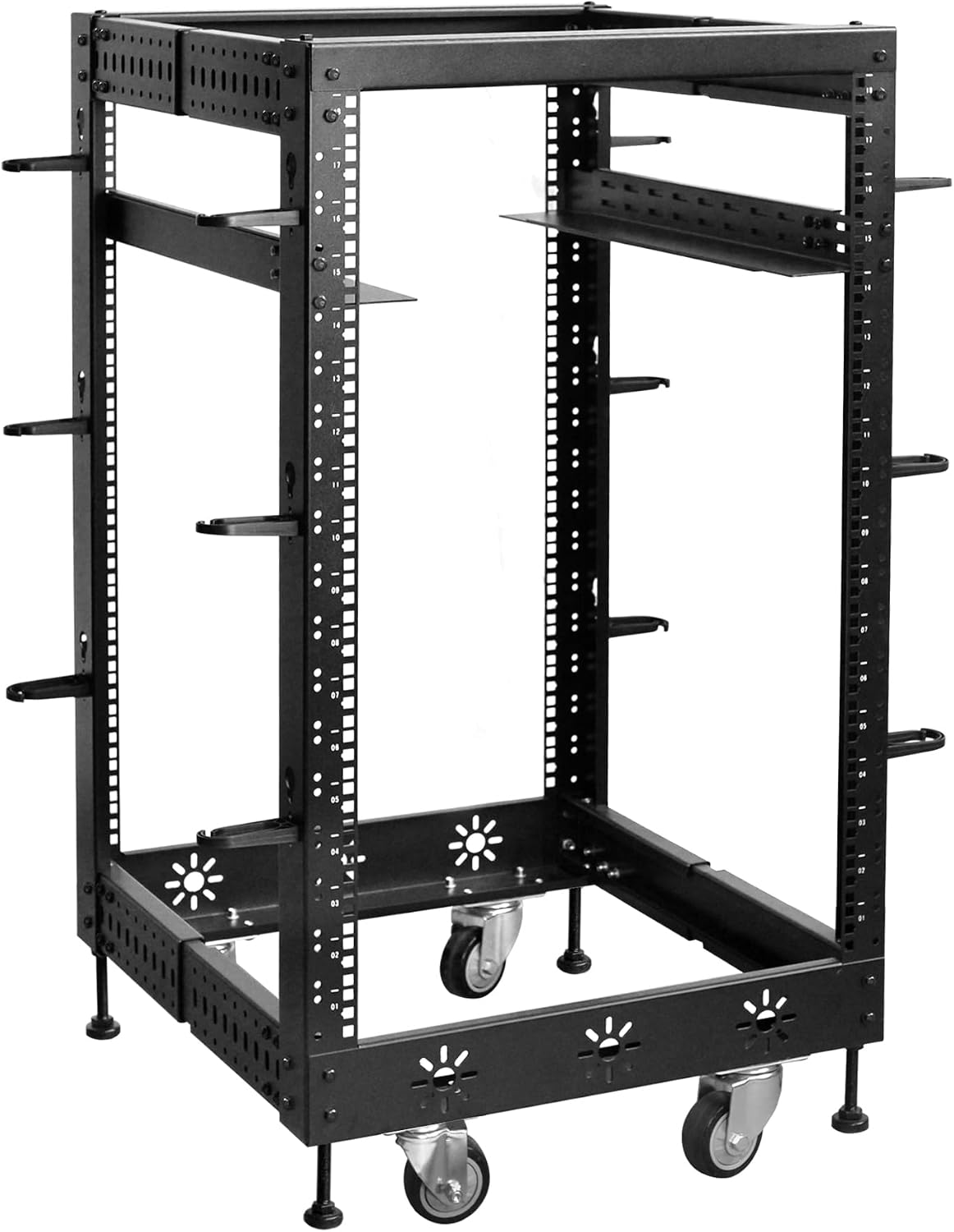 RIVECO 18U 19' Adjustable Depth Server Rack Support Up to 1700LBS Floor Standing 4 Post Rack with L Rails & Load-Bearing Casters Universal for Network Equipment Black