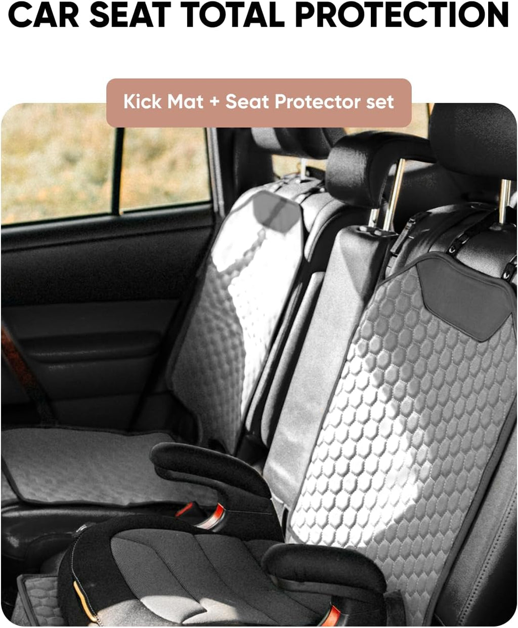 Owleys Set Seat Back Organizer & Car Seat Protector Hexy Waterproof & Non-Slip Protector for Child Car Cushion for Leather and Fabric Seats (Gray Set 2)