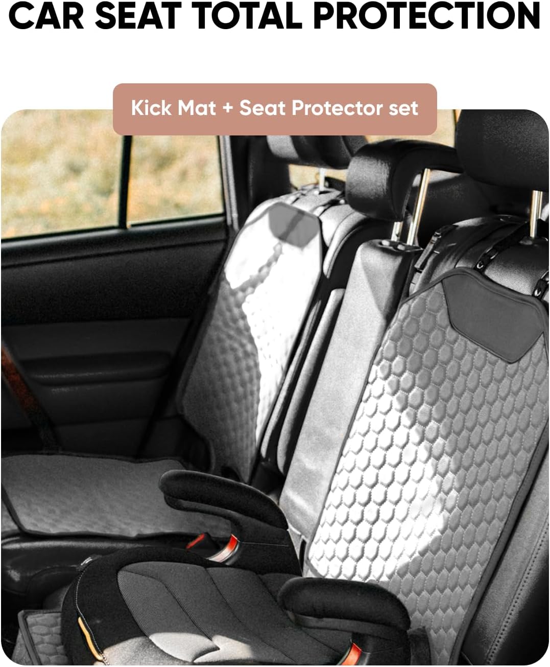 Owleys Set Seat Back Organizer & Car Seat Protector Hexy Waterproof & Non-Slip Protector for Child Car Cushion for Leather and Fabric Seats (Gray Set 2)