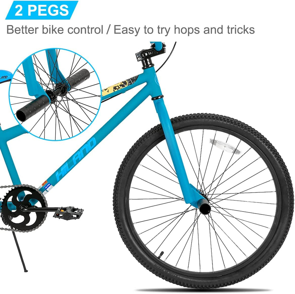 Hiland 24 26 inch BMX Bike for for Teen Bike and Adult Bikes, Beginner-Level BMX to Advanced Riders with 2 Pegs, Bicycles for Men and Women, Multiple Colors